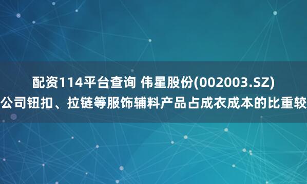 配资114平台查询 伟星股份(002003.SZ)：公司钮扣、拉链等服饰辅料产品占成衣成本的比重较小